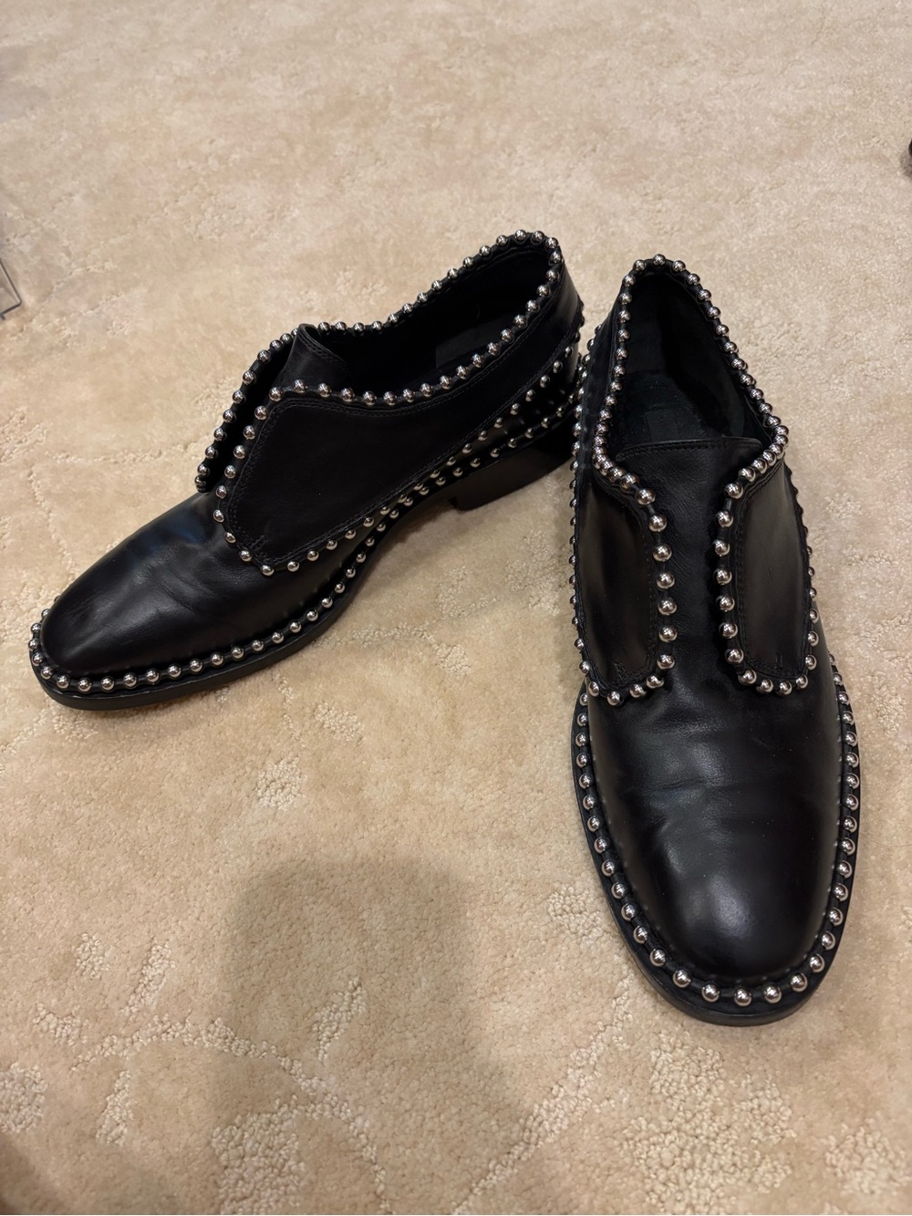 Alexander Wang Black Leather Studded Slip-On Loafers